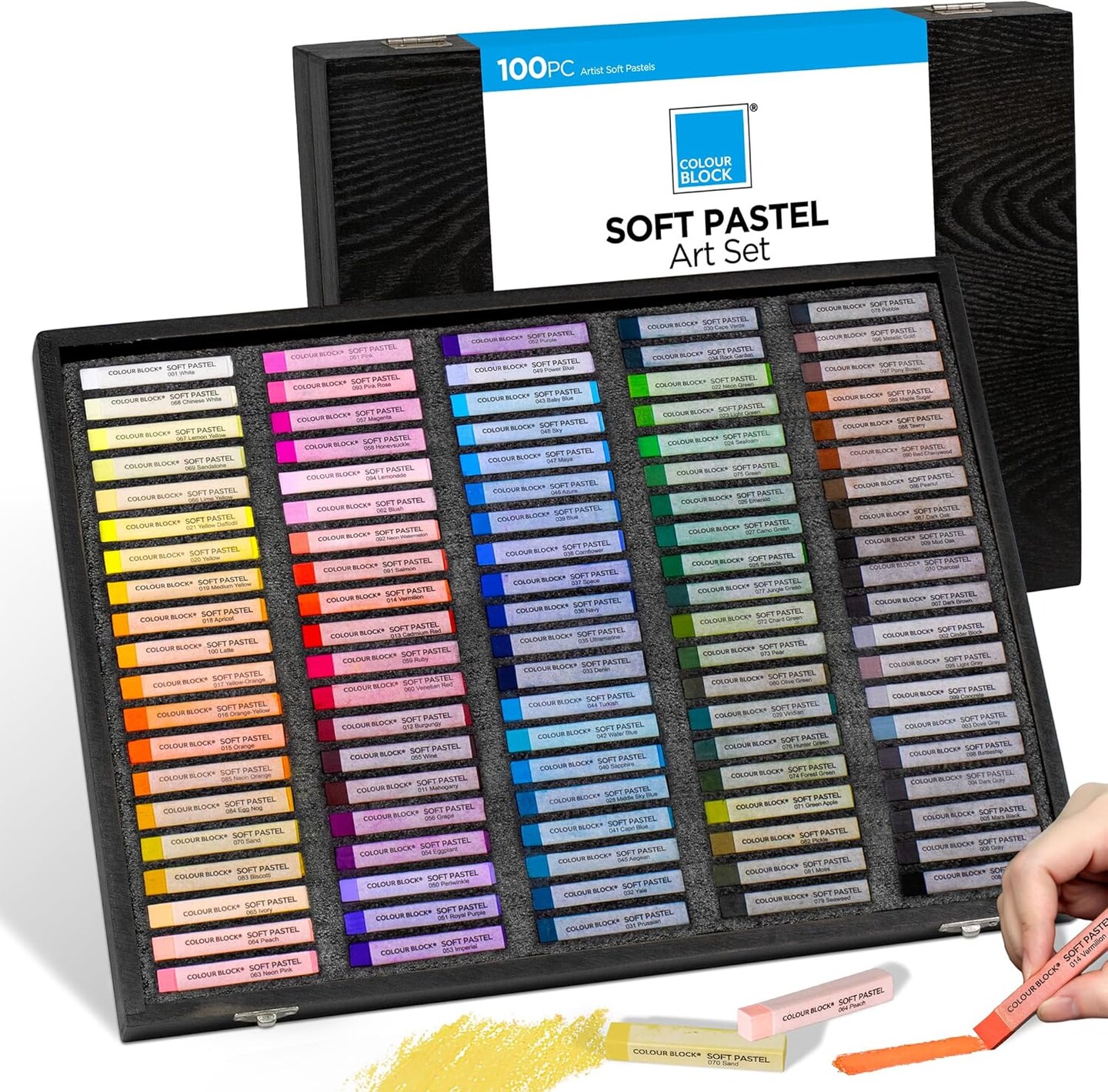 100 Professional Grade Soft Pastels - Artist Chalk Set in Wooden Box - Colored Drawing Art Supplies Kit - Pastel Colors for Painting, Sketching - Vibrant Pigments for Adults, Beginners