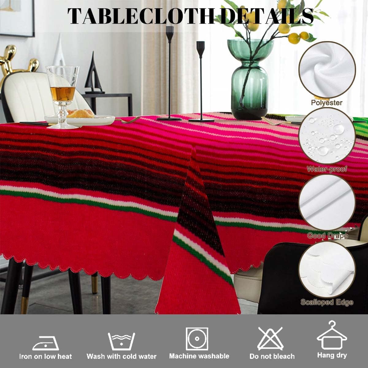 Decorative Rectangle Table Cloth Mexican Style, Traditional Blankets Colorful Stripes Polyester Tablecloth Kitchen Table Cover for Dining BBQ Picnic Coffee Table 50x72, 4-6 Seats