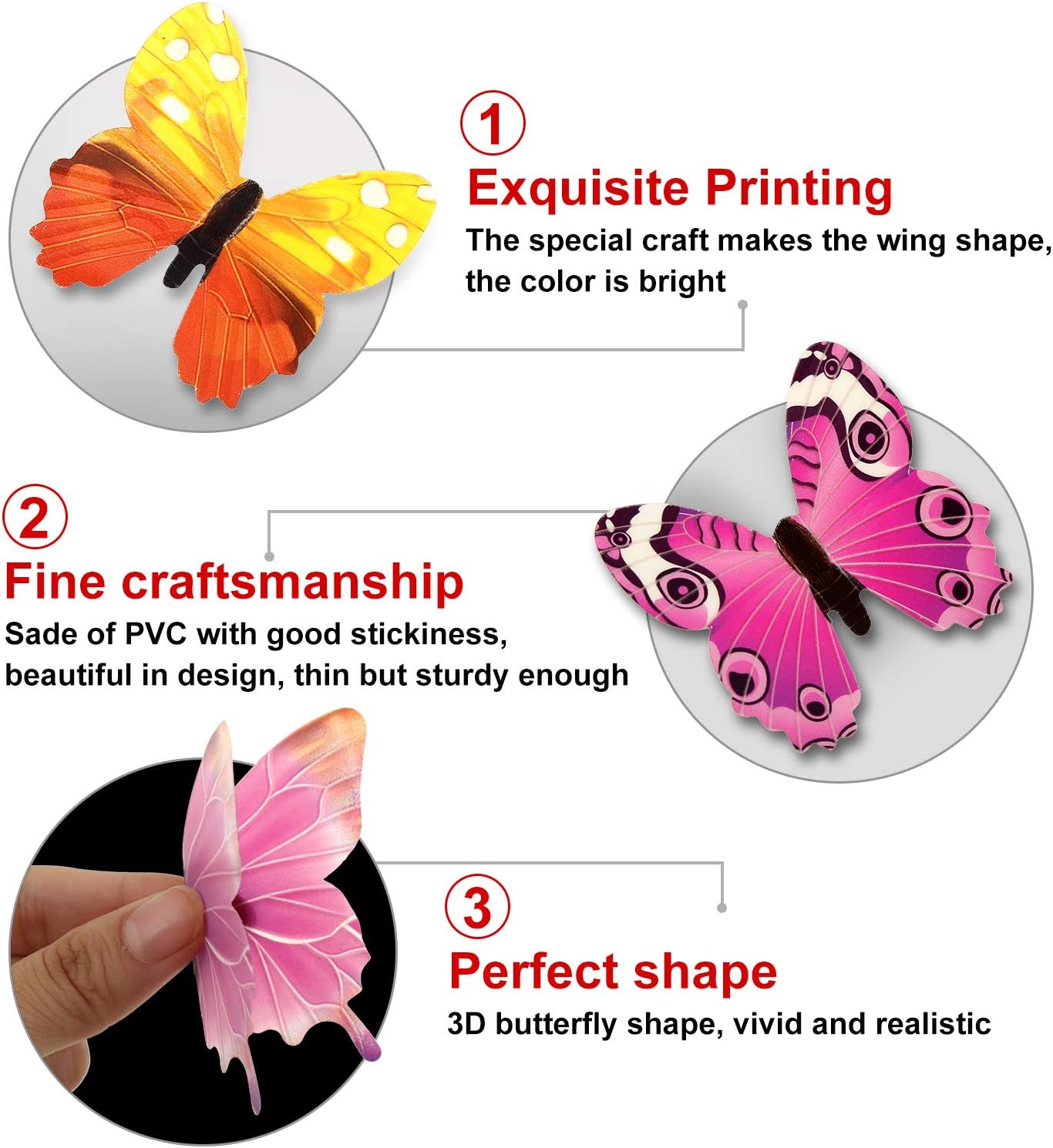 48 Pieces Luminous 3D Glow in The Dark Butterfly Wall Decors Decal Removable Ceiling Butterfly Stickers DIY Art Crafts for Nursery Living Room Bedroom Home Decoration (Pink, Purple, Multi-Colors)