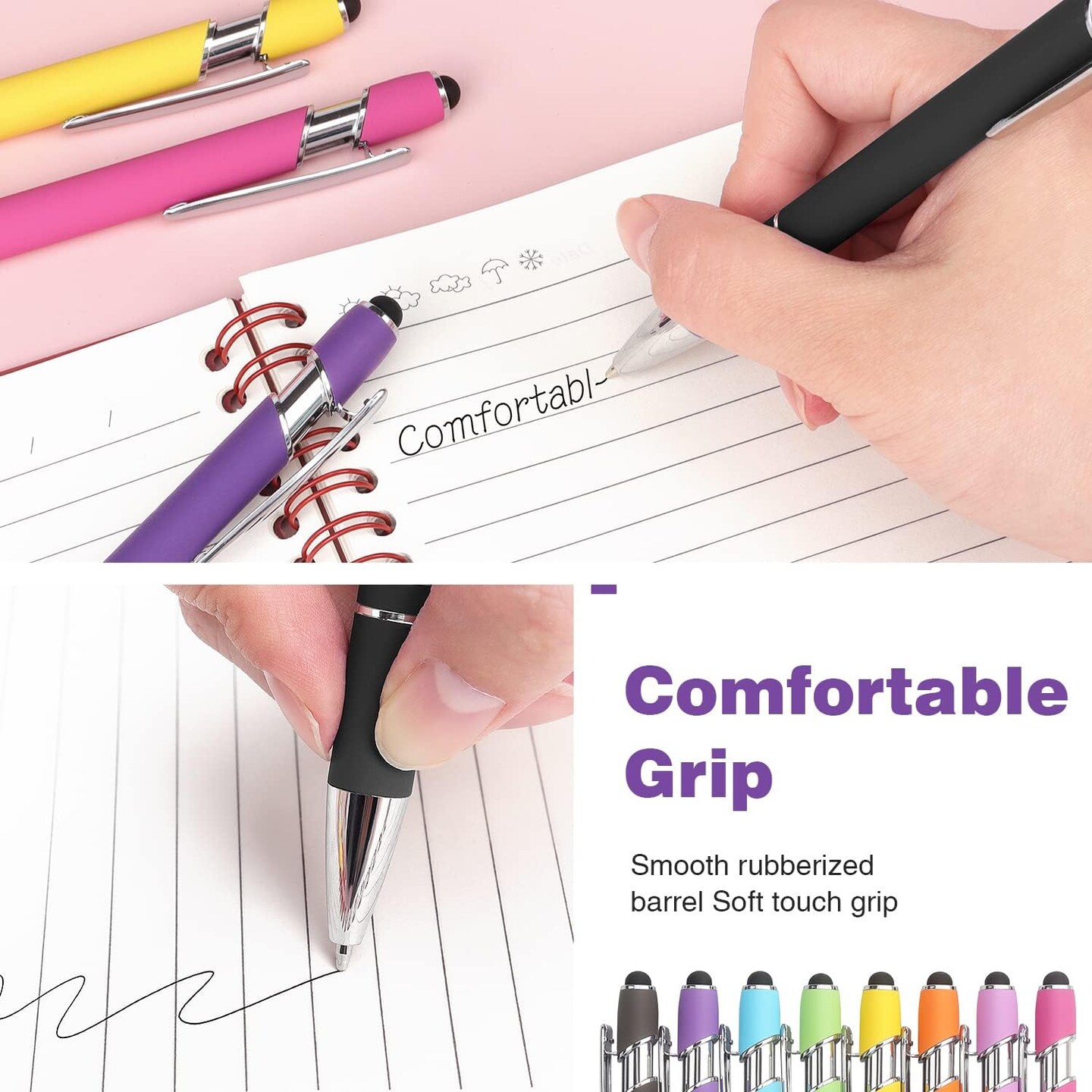 8 Pack Ballpoint Pen 2-in-1 Stylus Retractable Ballpoint Pen with Stylus tip, Metal Stylus Pen for Touch Screens, 1.0 mm Black Ink(Mixed Color)