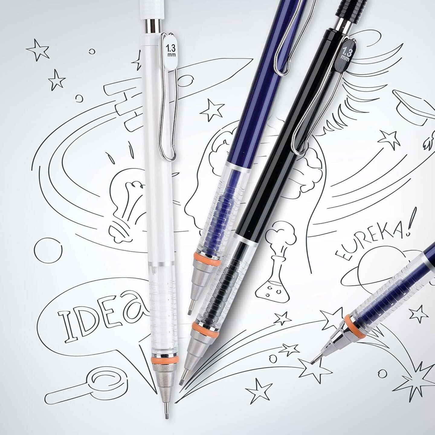 21pcs Mechanical Pencil Set 9pcs 1.3 mm Mechanical Pencils with 9 Tubes 1.3mm HB Lead Refills and 3 Pieces Erasers comfortable writing for Writing, Drawing, Signature, 3 Colors