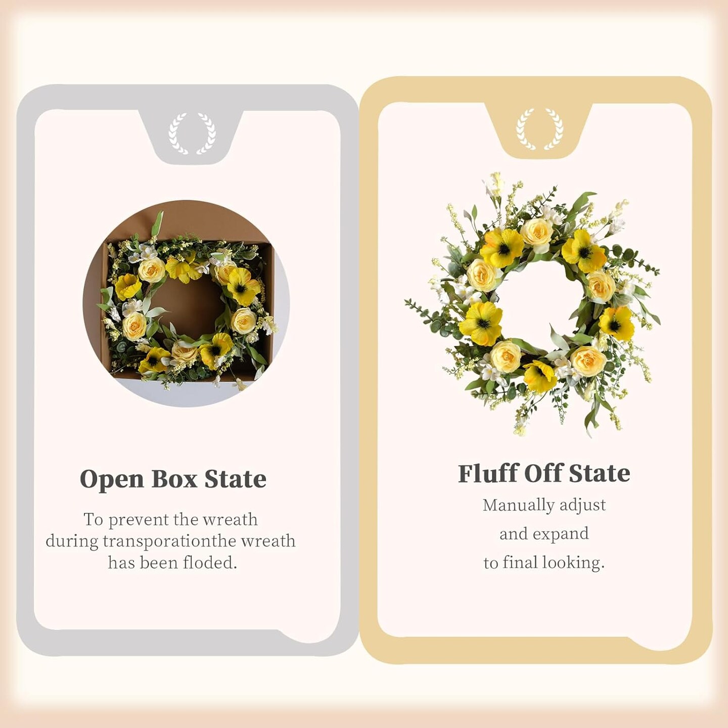 Summer Wreaths for Front Door 18 Inch Artificial Flower Decoration Wreath with Yellow Roses Poppies Wreaths for Farmhouse Outside All Season for Indoor Outdoor Home Wall Holiday Decor