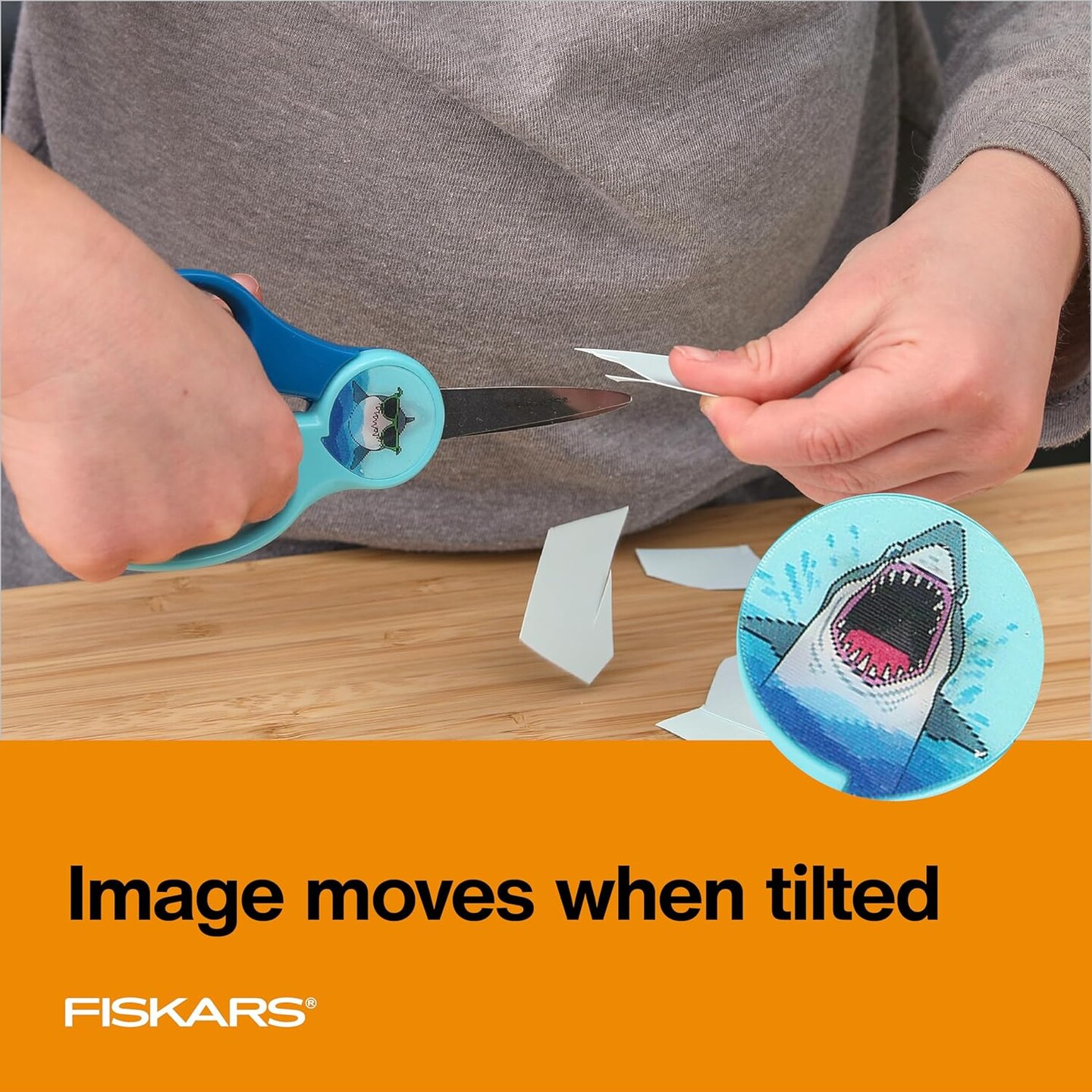 Magic Morph Kids Scissors - Image Moves when Tilted - Pointed-tip for Ages 4+ - Fun Shark Design - Back to School Supplies