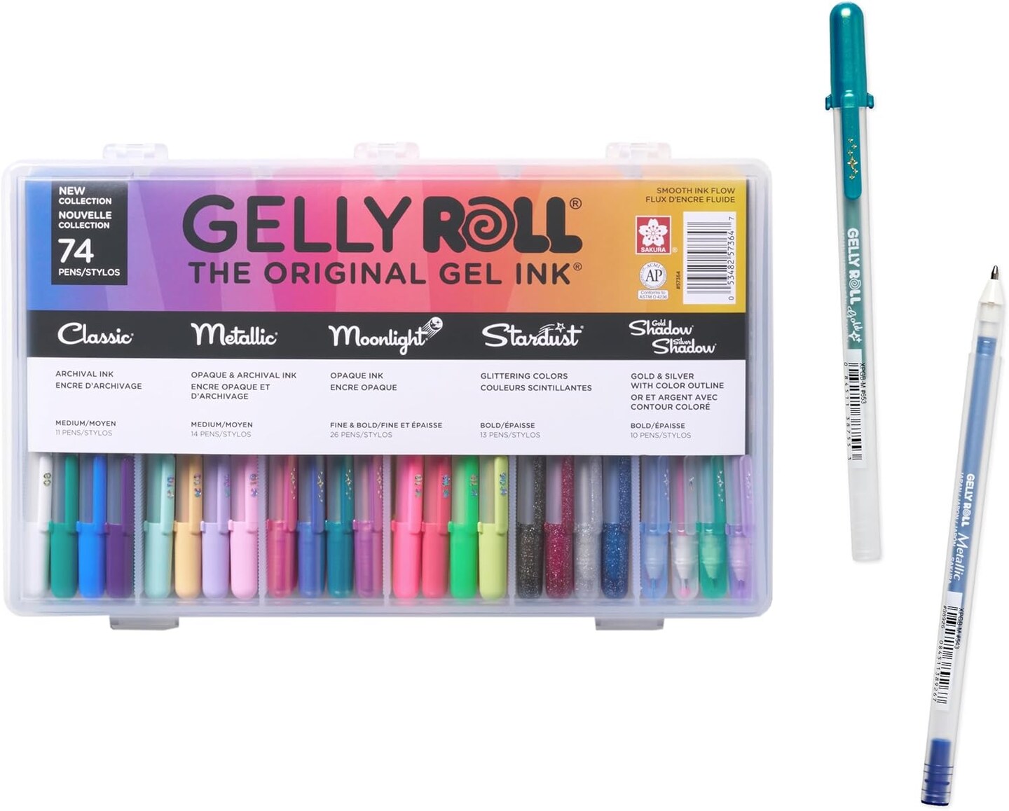 Gel Pens - Gift Set - Ink Pen Set for Journaling, Art, or Drawing - Assorted Point Sizes with Pen Storage Case - Assorted Colored Ink with Special Effects - 74 Pack