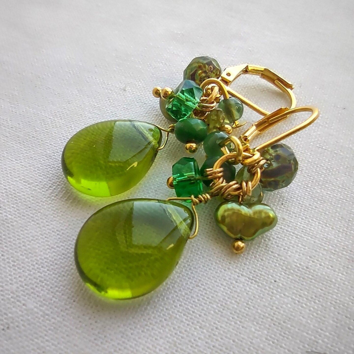 Olive Green Czech Glass Teardrop and Pearl Crystal Mix Gold Tone Earrings  MakerPlace by Michaels