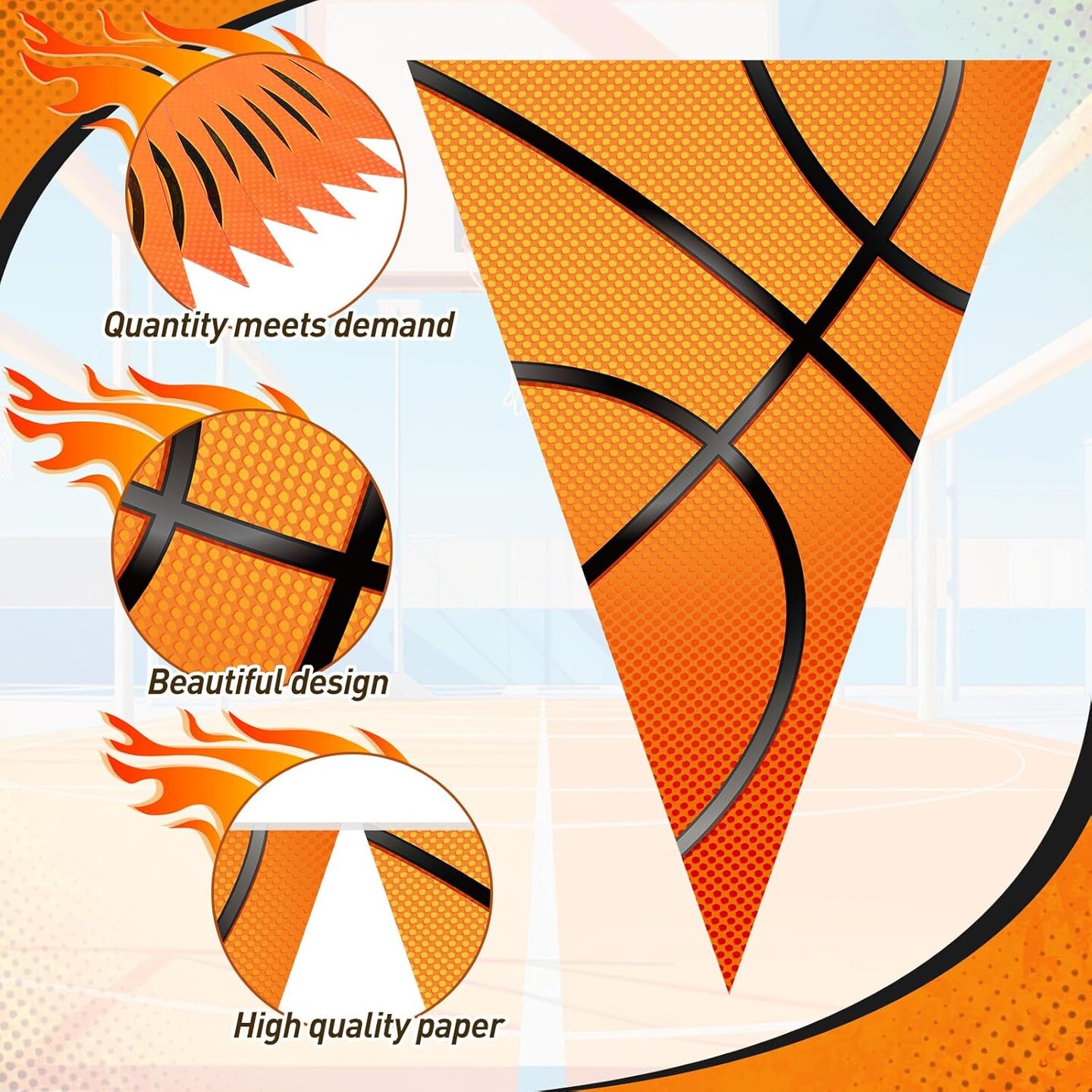 5 Pack Basketball Flags Banner Sports Party Decorations Basketball Championship Pennants Hanging Decor Themed Triangle Flags Sports Game Garland for Birthday Party Supplies