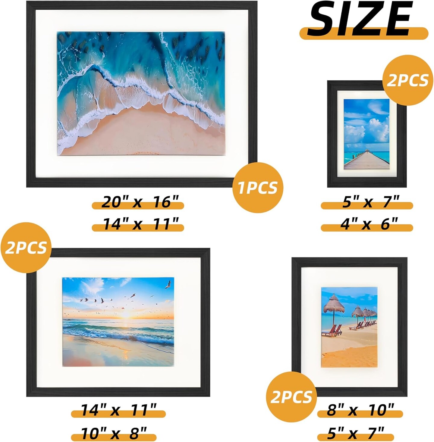 7 Pack Picture Frames Collage Wall Decor, Gallery Wall Frame Set for Wall Mounting or Tabletop Display, Multi Sizes Including 16x20-1, 11x14-2, 8x10-2&#xFF0C;5x7-2 Family Photo Frames,Made of Solid Wood&#xFF0C;Black