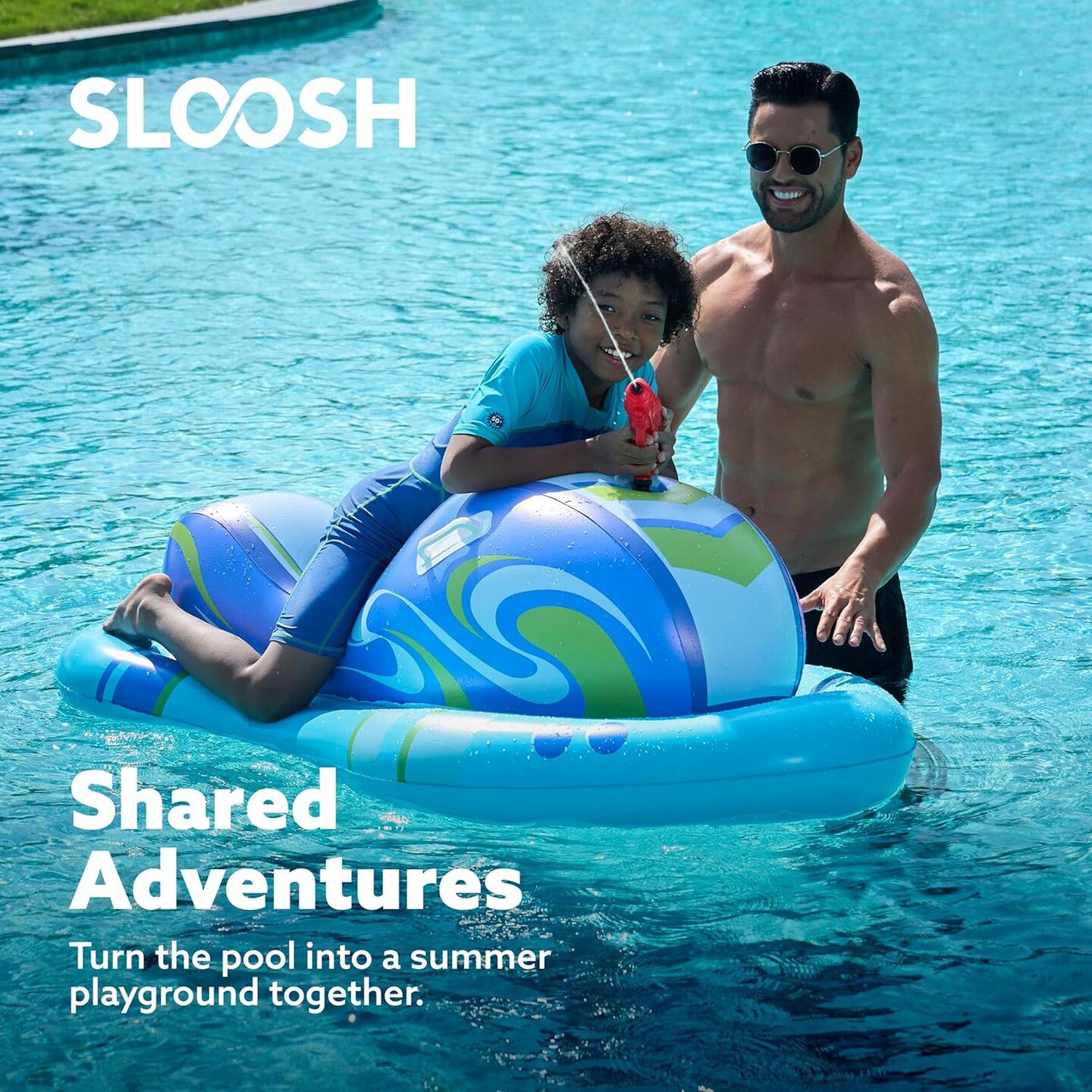 Summer Inflatable Jet Ski Pool Floats Kids, Pool Floaties with Water Gun, Water Fight Toys, Inflatable Battle Fun for Summer