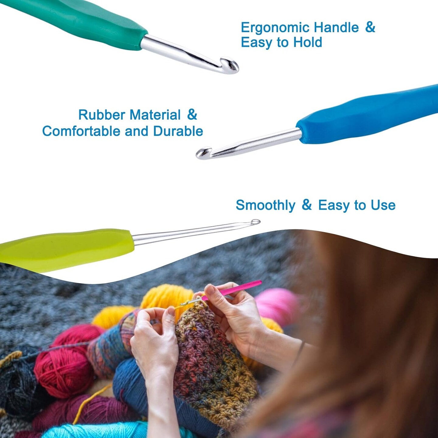 23-Piece Ergonomic Crochet Hook Set – Comfortable, Multicolor