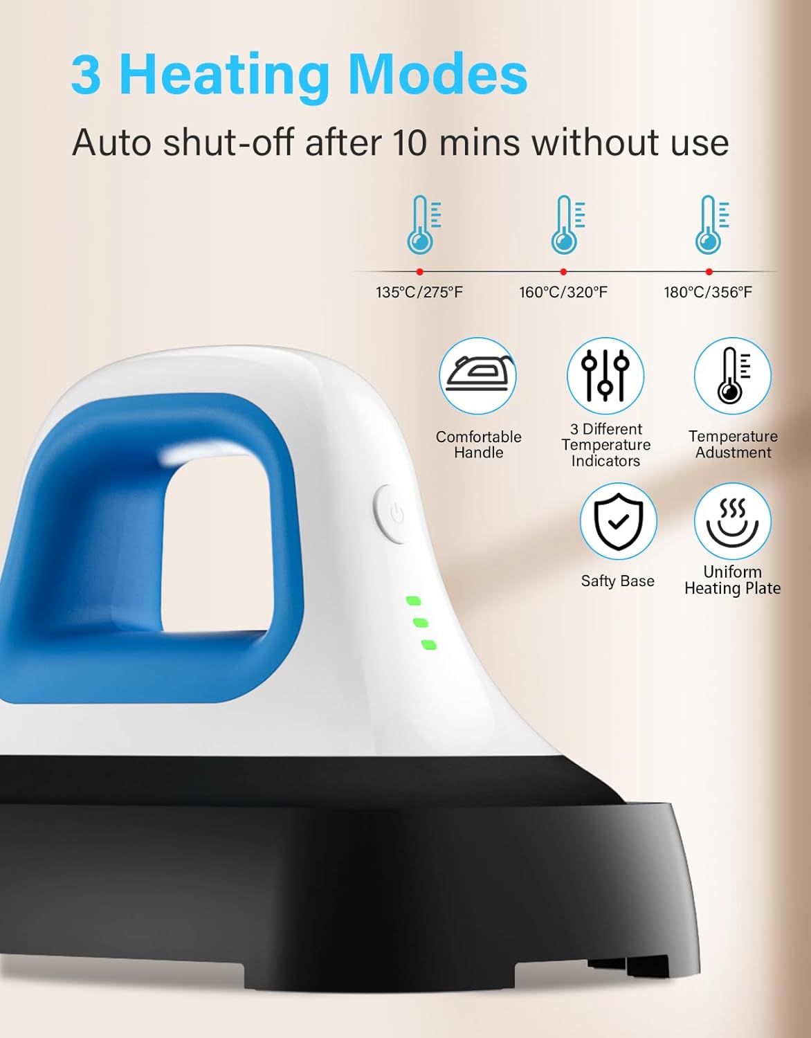 Mini Heat Press - 7"x 3.8" Transfer Machine Small Hand held Iron Press Heat for Tshirt and HTV Vinyl Projects,Easy Temperature Control with Safety Base & Auto-Off Feature(Blue)