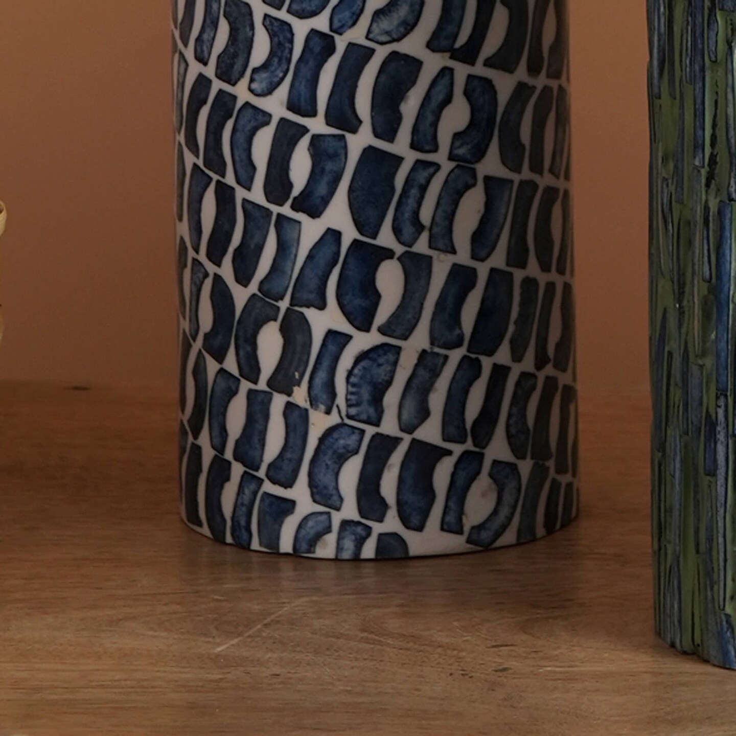 Bone with Resin Inlay Candle Stand with Brass Top - 4" x 15.5"