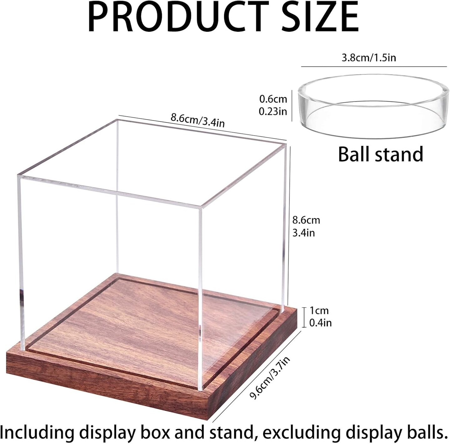 Baseball Display Case, No Assembly Required Clear Cube Tennis Ball Holder with Solid Wooden Base, Autograph Baseball Stand Box for Single Ball (1 Pack)