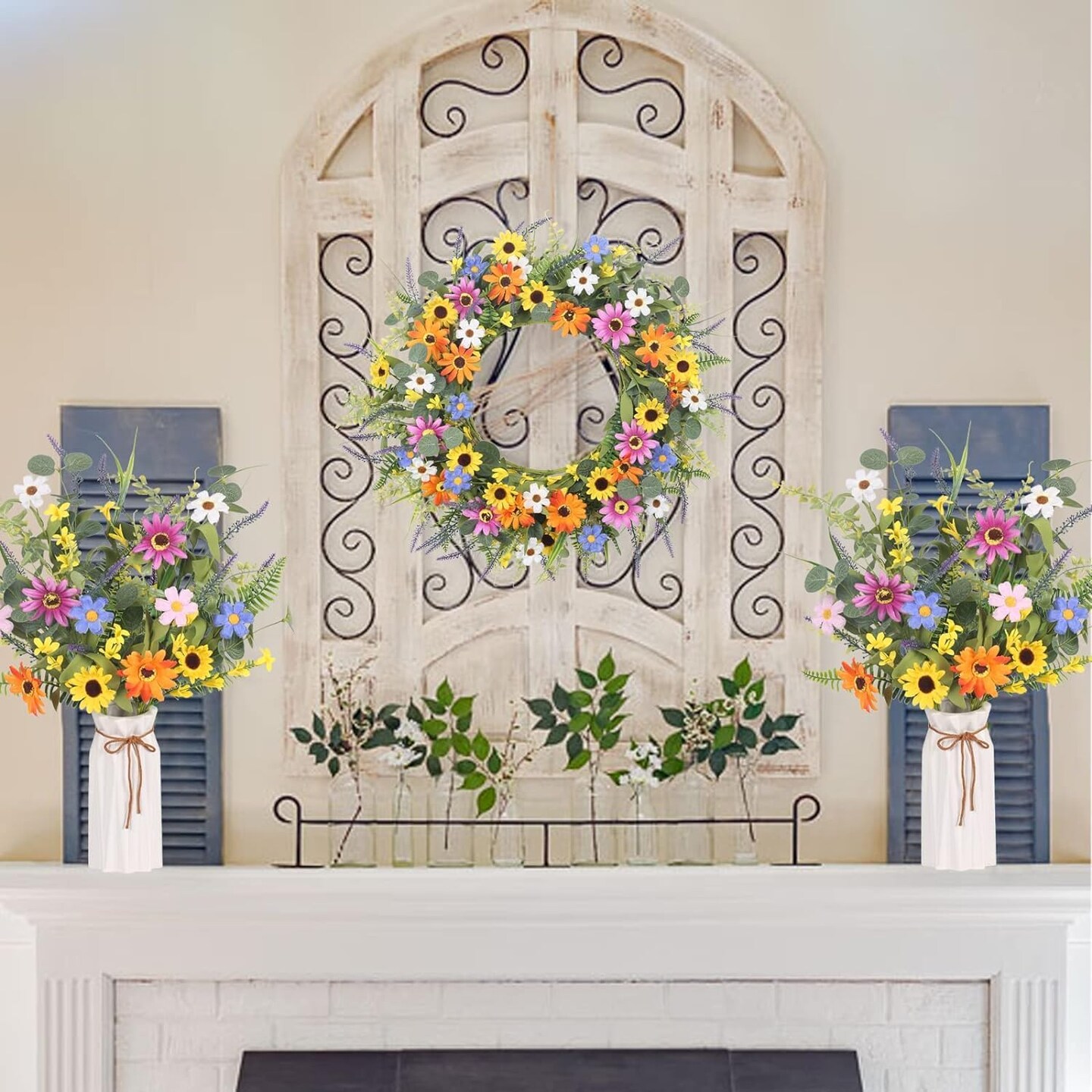 4 Bundles Artificial Summer Tabletop Floral Arrangements Daisy Flowers Bouquet, 20 Inch Fake Silk Summer Flowers Faux Wildflowers Floral Arrangements