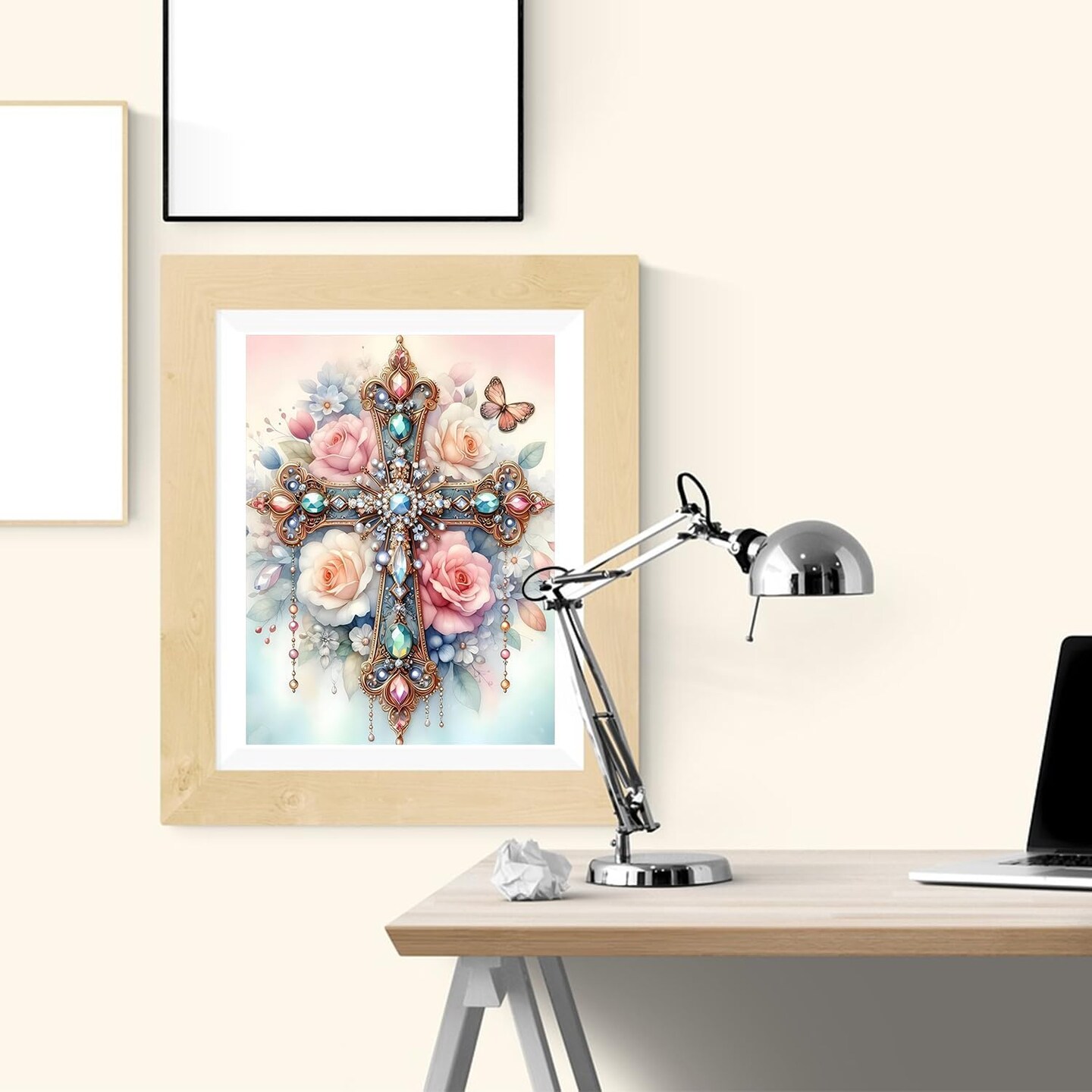 DIY Cross Paint by Numbers Kit, 16x20", Floral Design, Beginner-Friendly, Home Decor