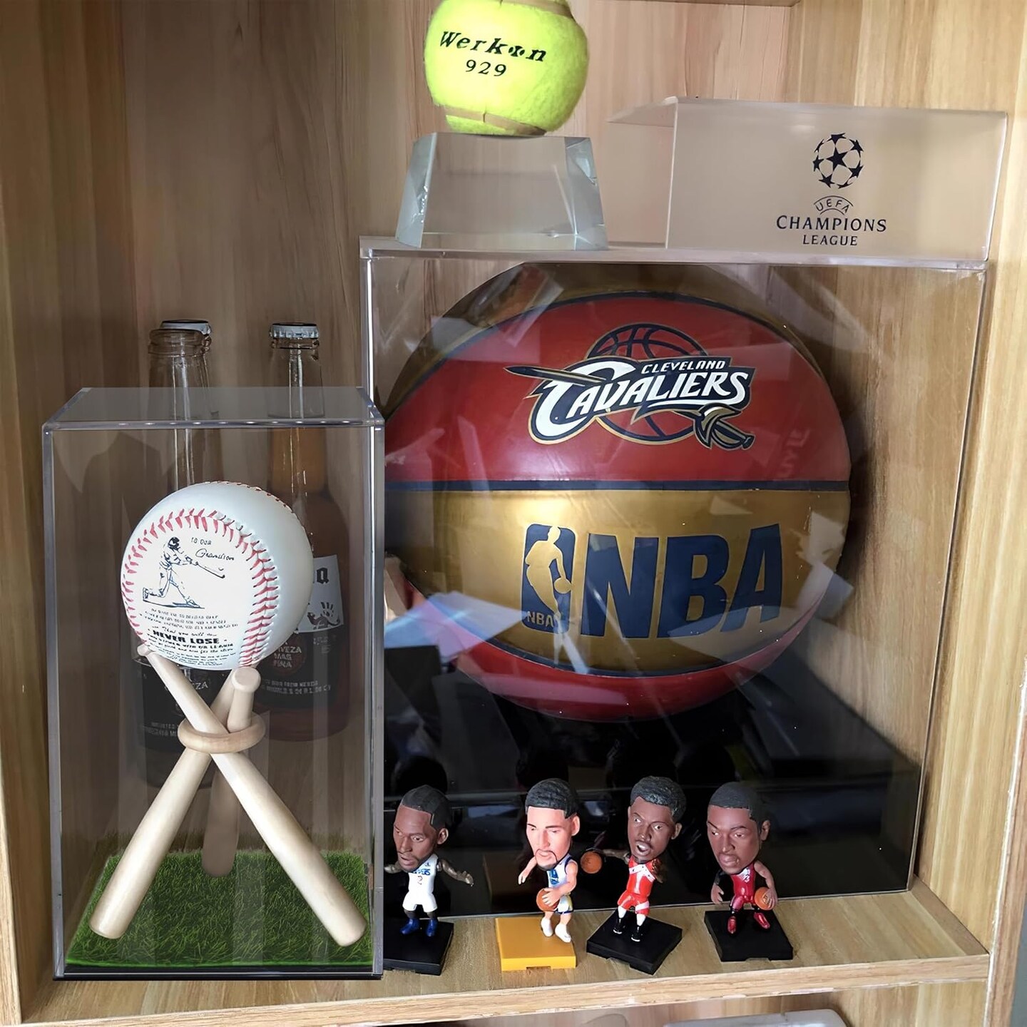 Baseball Display Case with Wood Stand Acrylic Box with Grass Pad Memorabilia Showcase Holder for Autograph Ball Protector Show