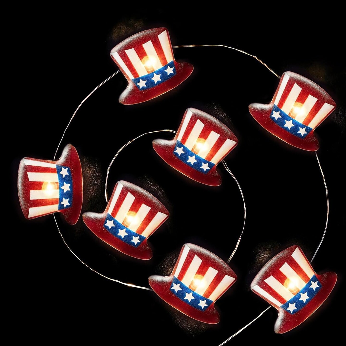 4th of July Decorations, Red White and Blue String Lights with 20 LED Big Hats Patriotic Lights, Waterproof Design for Indoor Outdoor July 4th D&#xE9;cor