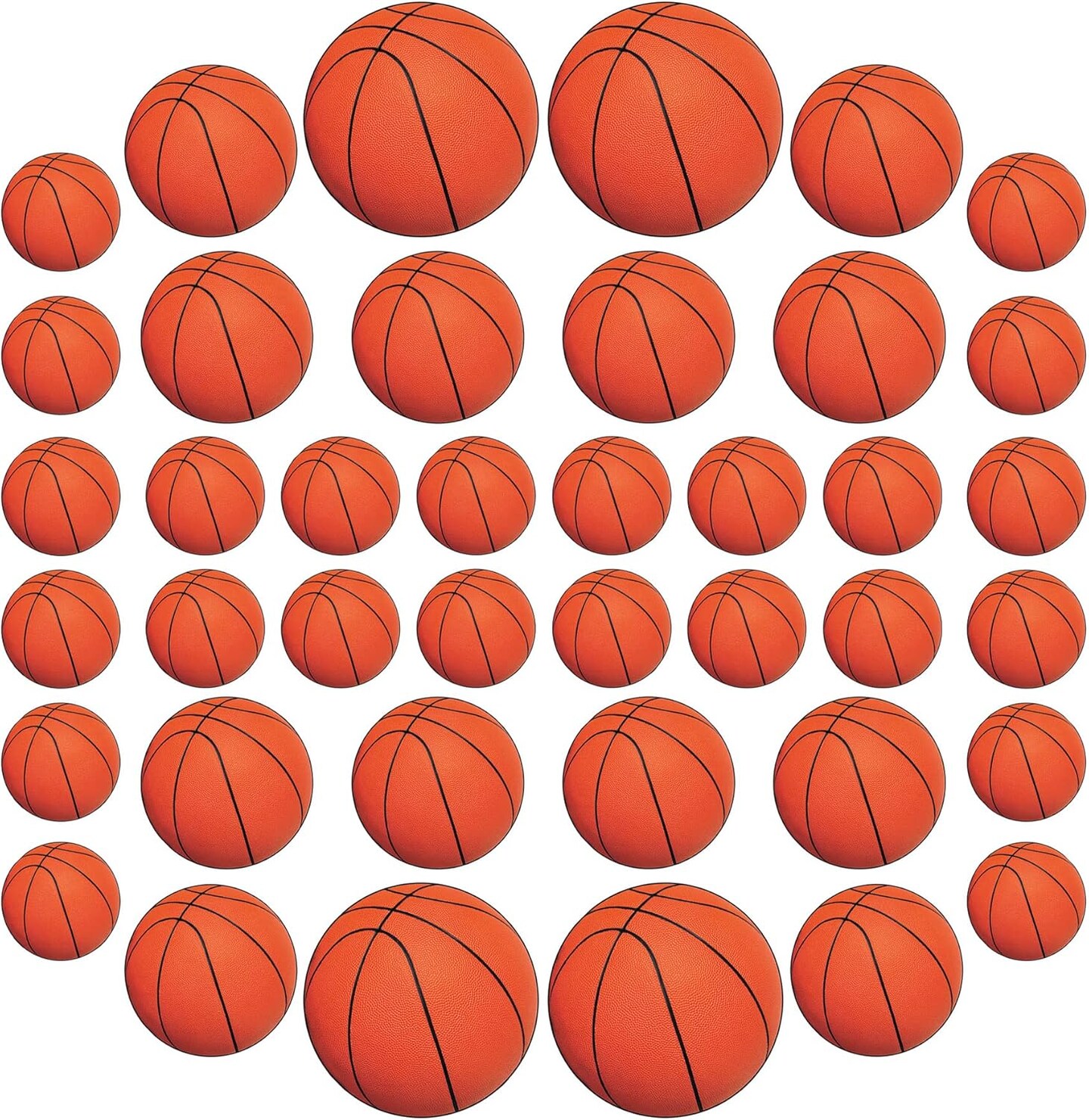 40-Piece Basketball Cut Outs in Orange and Black, Sports Theme Birthday Party Decorations, Game Day Celebrations, Classroom Décor, 4" - 12"