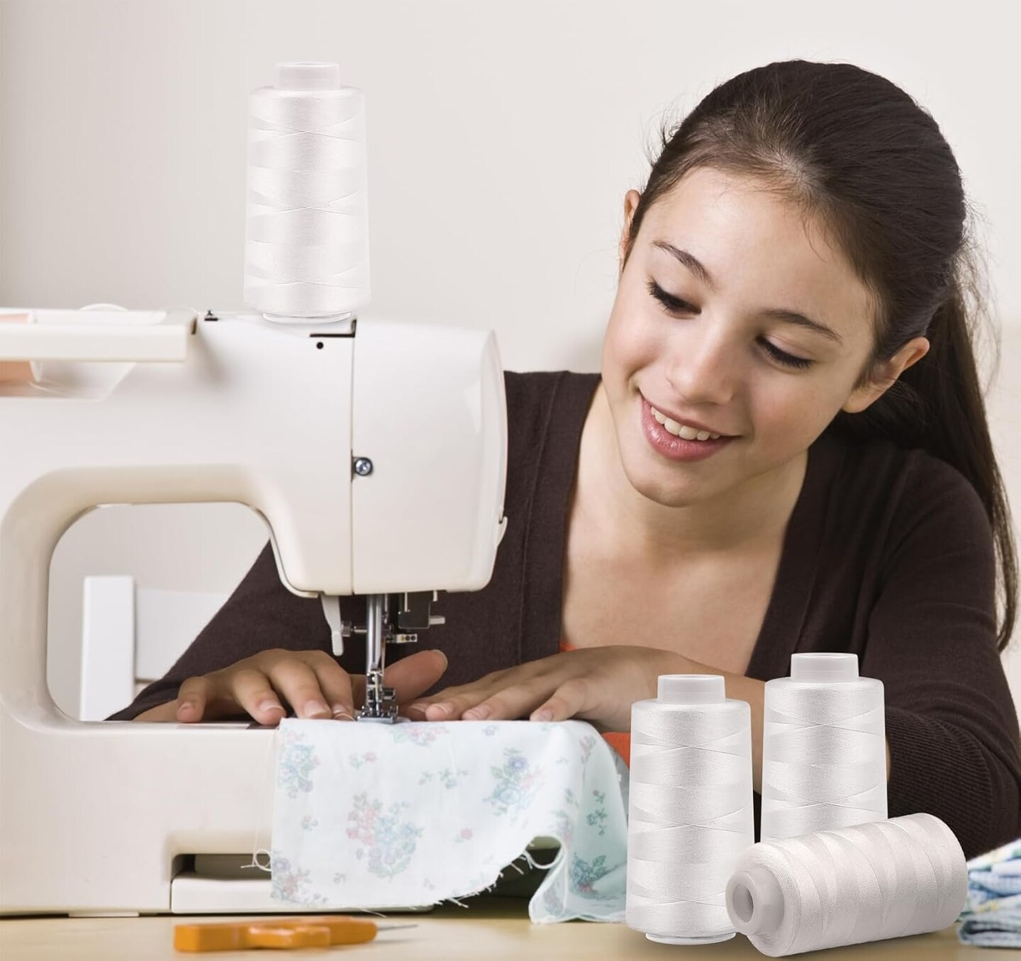 Serger Thread Cones 4 Pack of 3000 Yards Each, All Purpose White Sewing Thread, Polyester Thread 40S/2 White Thread for Sewing Serger&Overlock, Quilting, Piecing, Sewing Machine