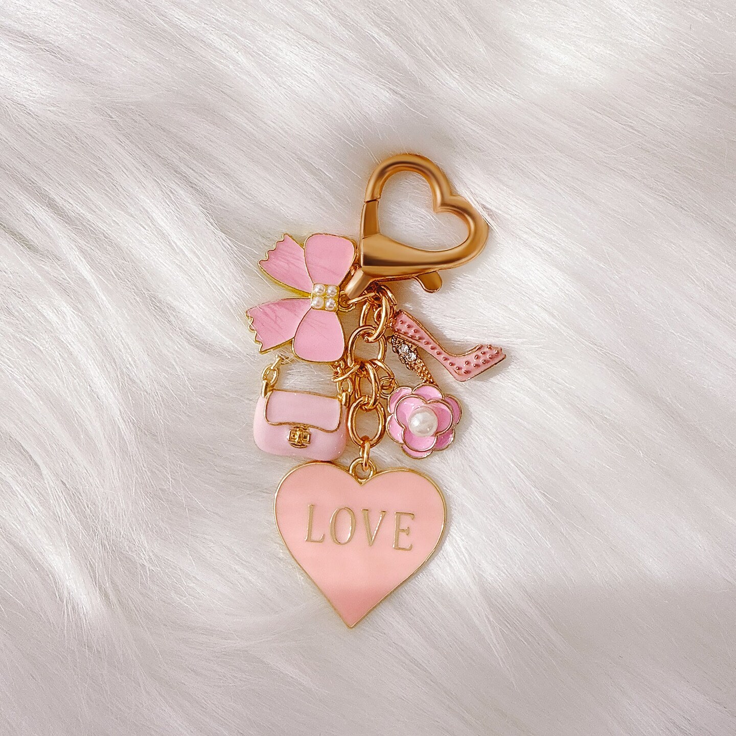 Wrapables Pink Charms Love Heart High Heel Handbag Keychain