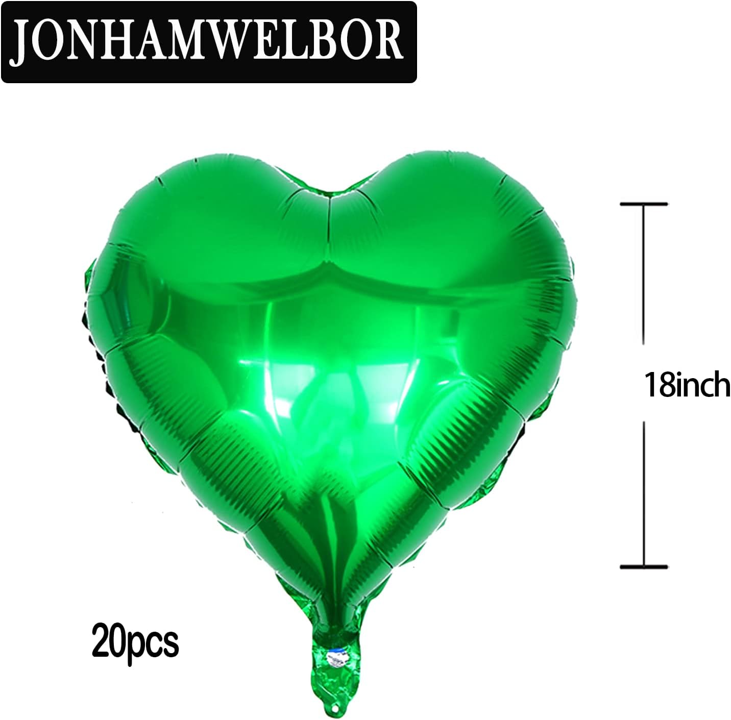 20Pcs 18 inch Green Foil Mylar Heart Shape Balloons Decorations Valentines Birthday Wedding Baby Shower Party (Emerald Green)