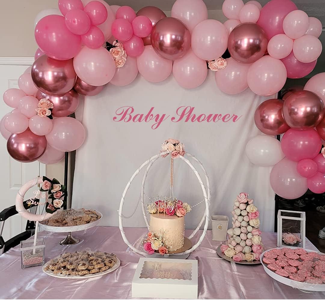 60PCS Pink, White & Rose Gold Party Balloon Kit – 12 Inch Latex Balloons with Confetti, Chrome Rose, and Classic Pink & White Colors for Birthdays, Weddings, Graduations, and Elegant Event Decorations