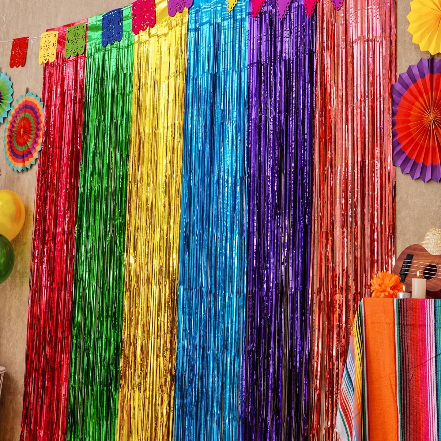2-Pack Fiesta Foil Fringe Curtains 3.3x6.6ft Cinco de Mayo Party Decorations