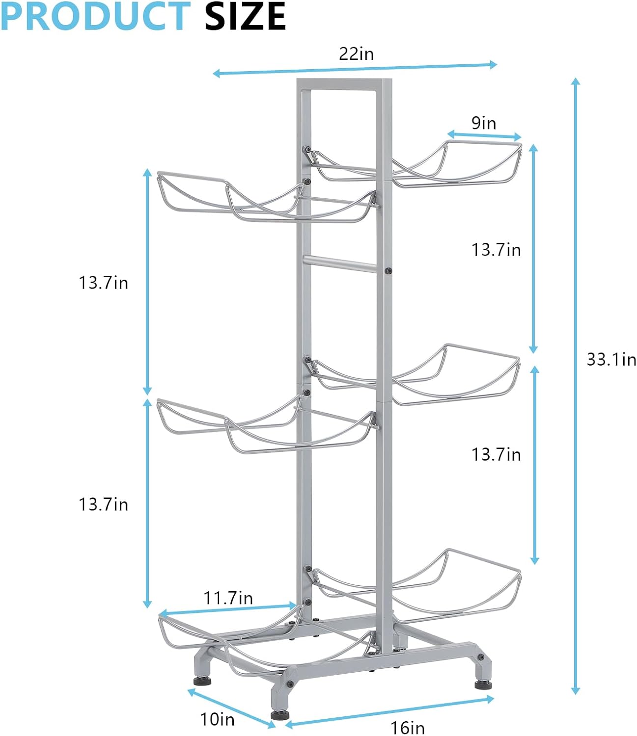 5 Gallon Water Cooler Jug Rack for 6 Bottles - 3-Tier Heavy-Duty Stand with Wheels, Silver, Space-Saving Storage for Home, Office, Garage