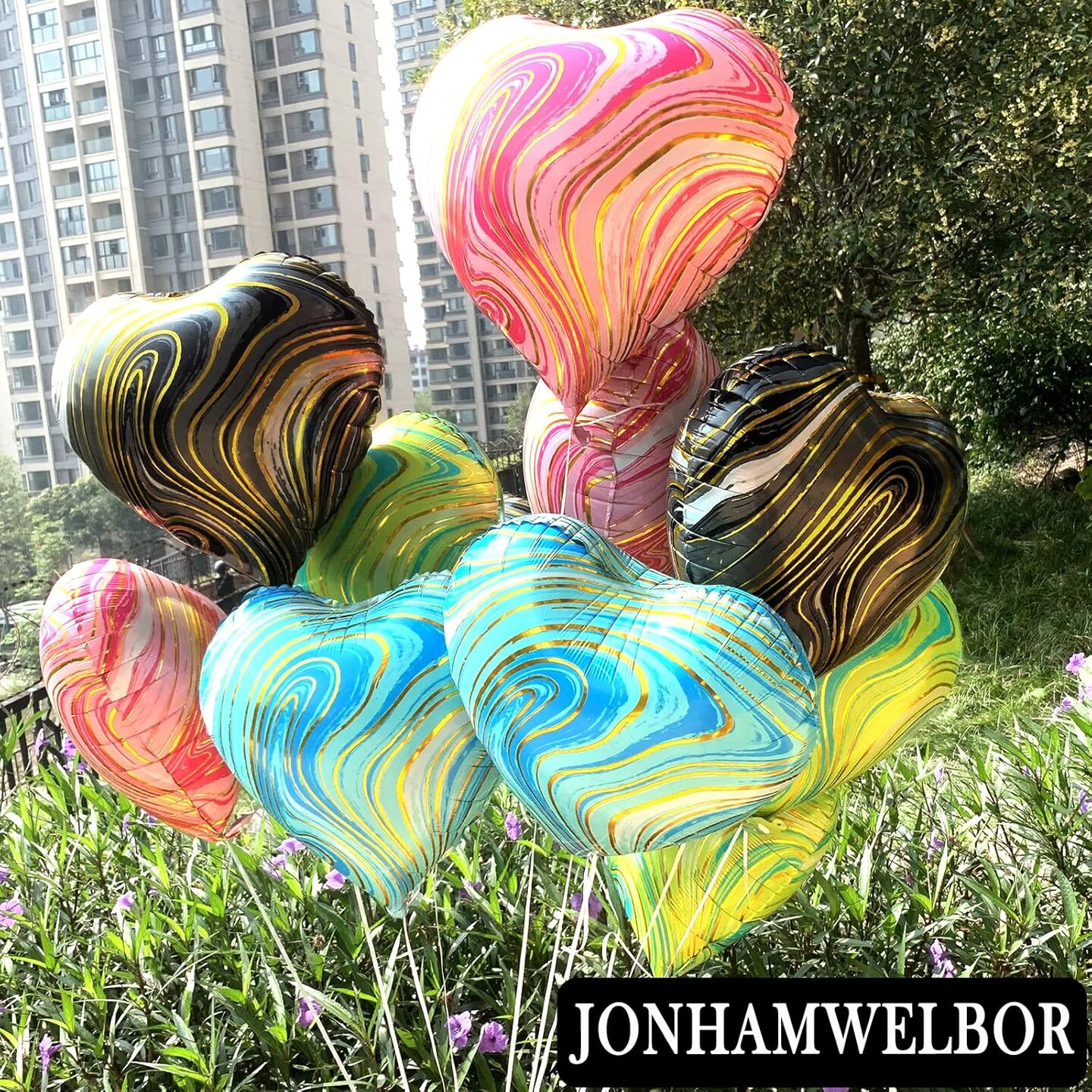 20Pcs 18 inch Marble Black Foil Mylar Heart Shape Balloons Decorations Valentines Birthday Wedding Baby Shower Party (Marble Black)