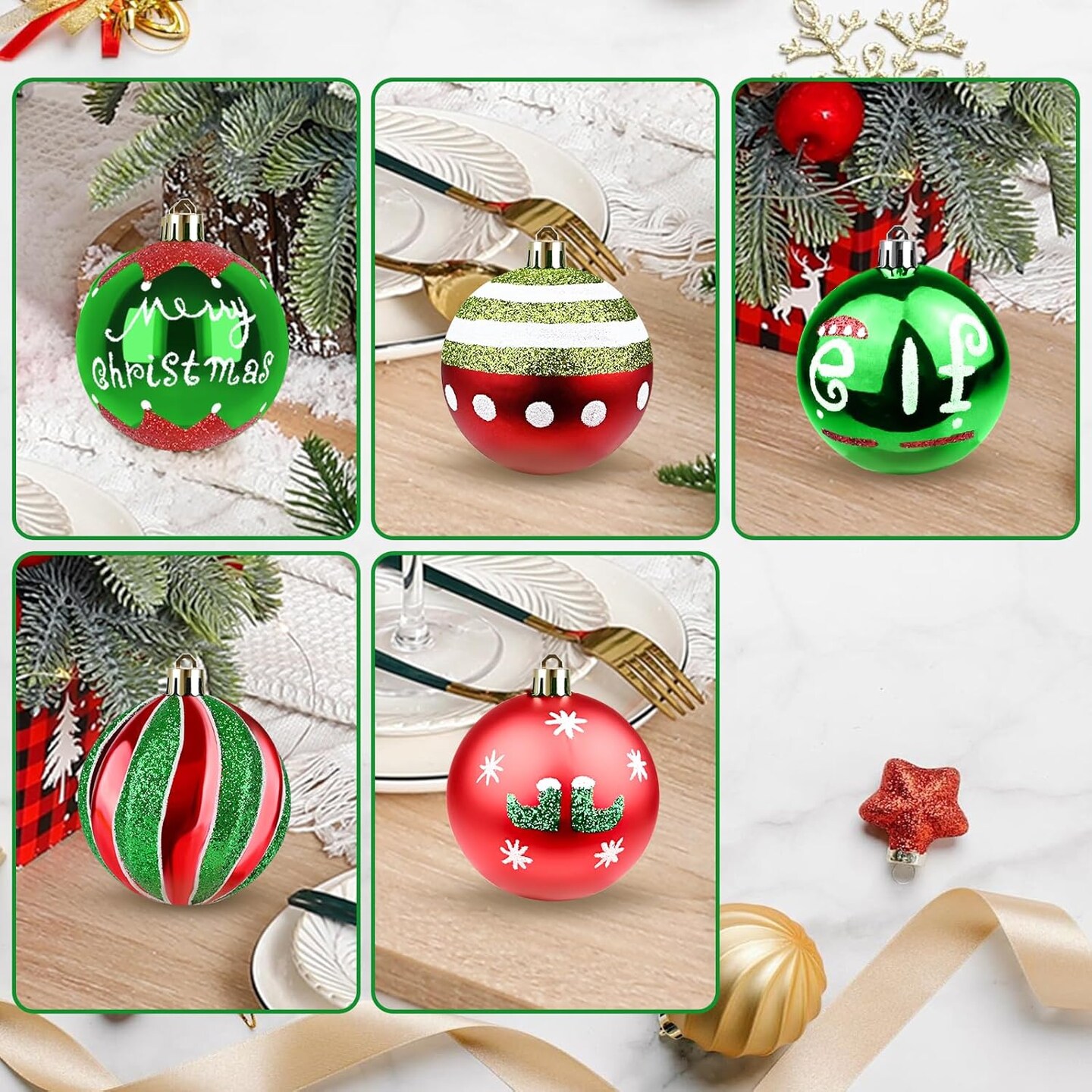 30ct Christmas Balls Ornaments- 2.36&#x2019;&#x2019; Shatterproof Balls Ornaments for Xmas Tree Decorations, Hanging Balls Red and Green Christmas Ball Ornaments Set for Holiday Party Decoration (3)