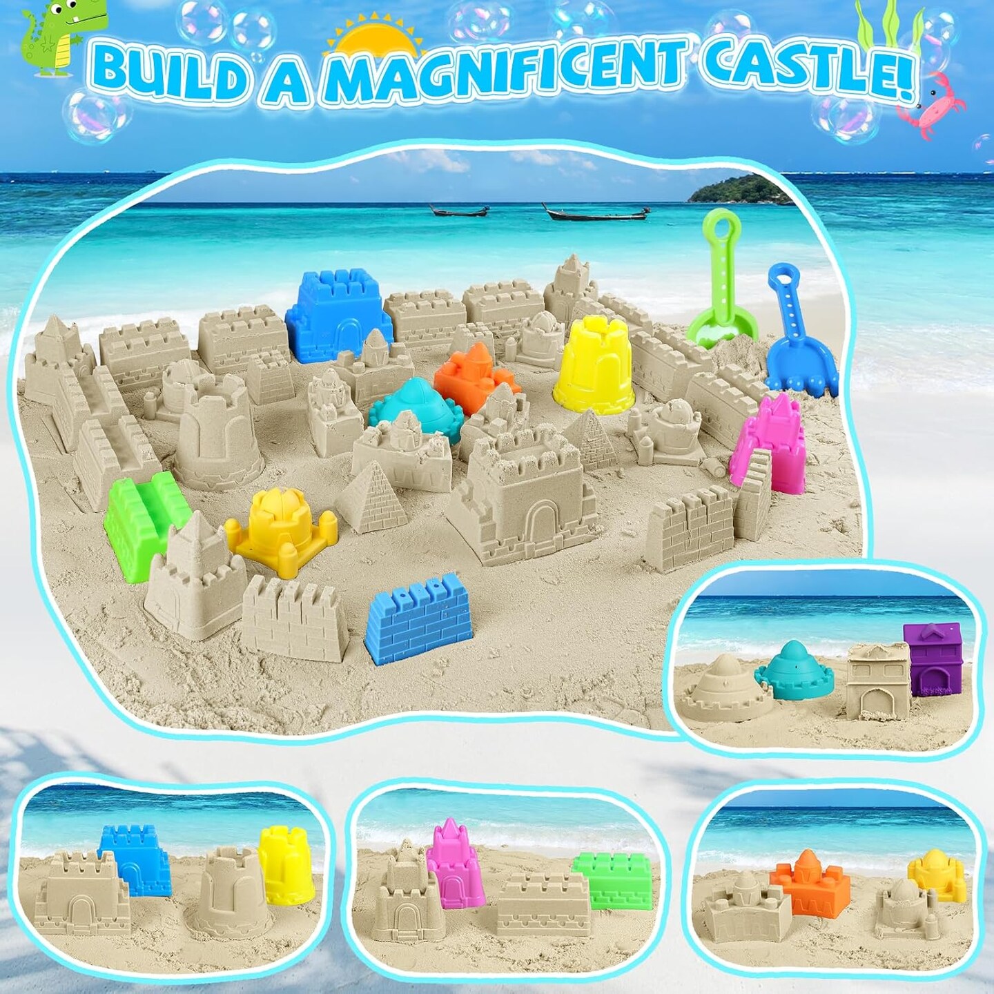 Summer Beach Toys, 40Pcs Sand Toys for Toddlers 1-3 with Sand Construction Vehicles Set, Collapsible Sand Bucket