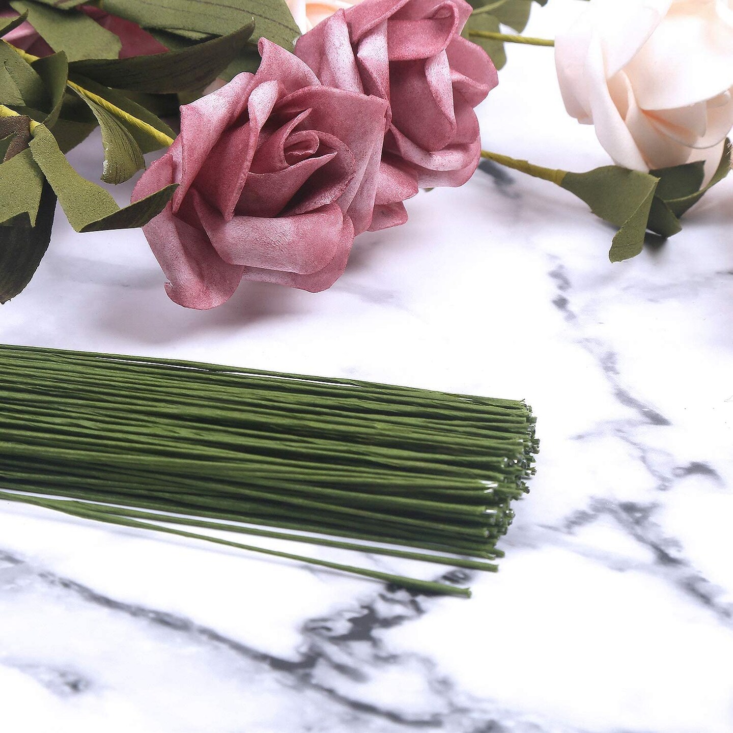 18 Gague Floral Stem Wire,100pcs Paper Wrapped Florist Wire for Floral Arrangement