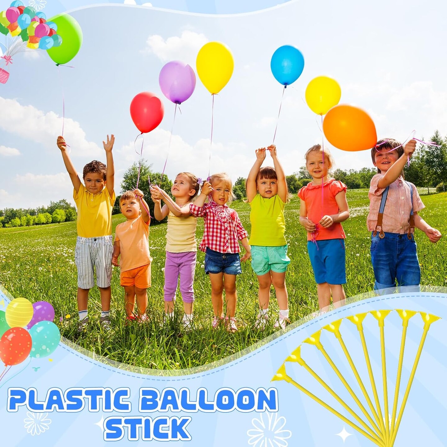 50 Pieces Plastic Balloon Sticks 13 inch Reusable Balloon Holder and Cup for Birthday Graduation Prom Wedding Anniversary Party Decoration Supplies (Yellow)