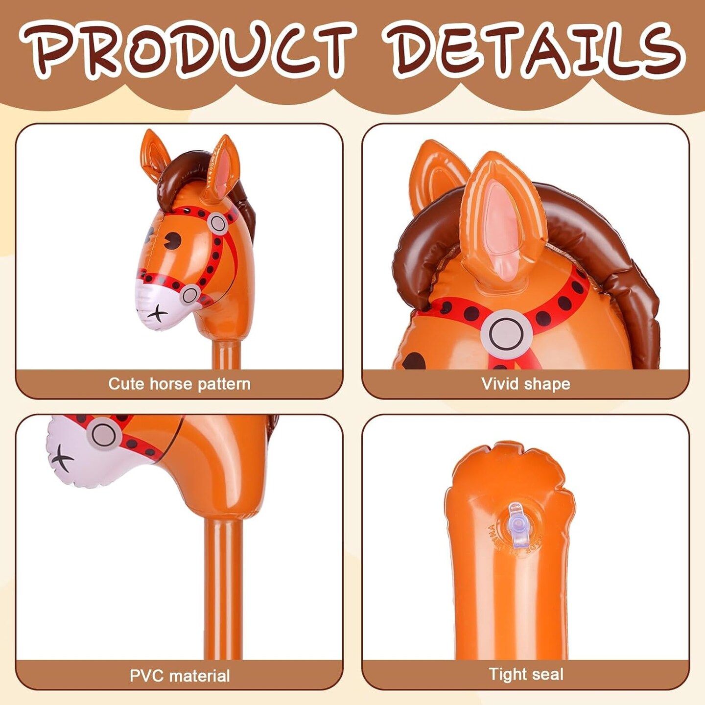 12 Pcs 40 Inch Inflatable Stick Horse Colorful Horse Head Stick Balloon Horse Birthday Party Supplies Pony Stick for Halloween Birthday Cowboy Horse Theme Party Supply, 6 Colors