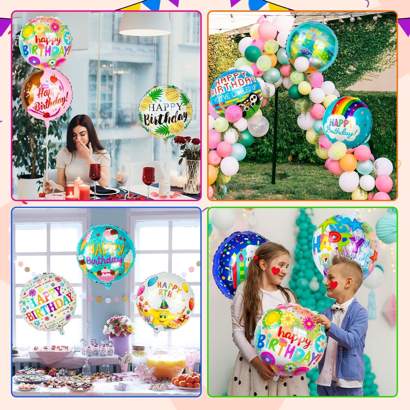 100 Pcs Happy Birthday Mylar Balloons, 18IN Round Birthday Helium Aluminum Foil Balloons