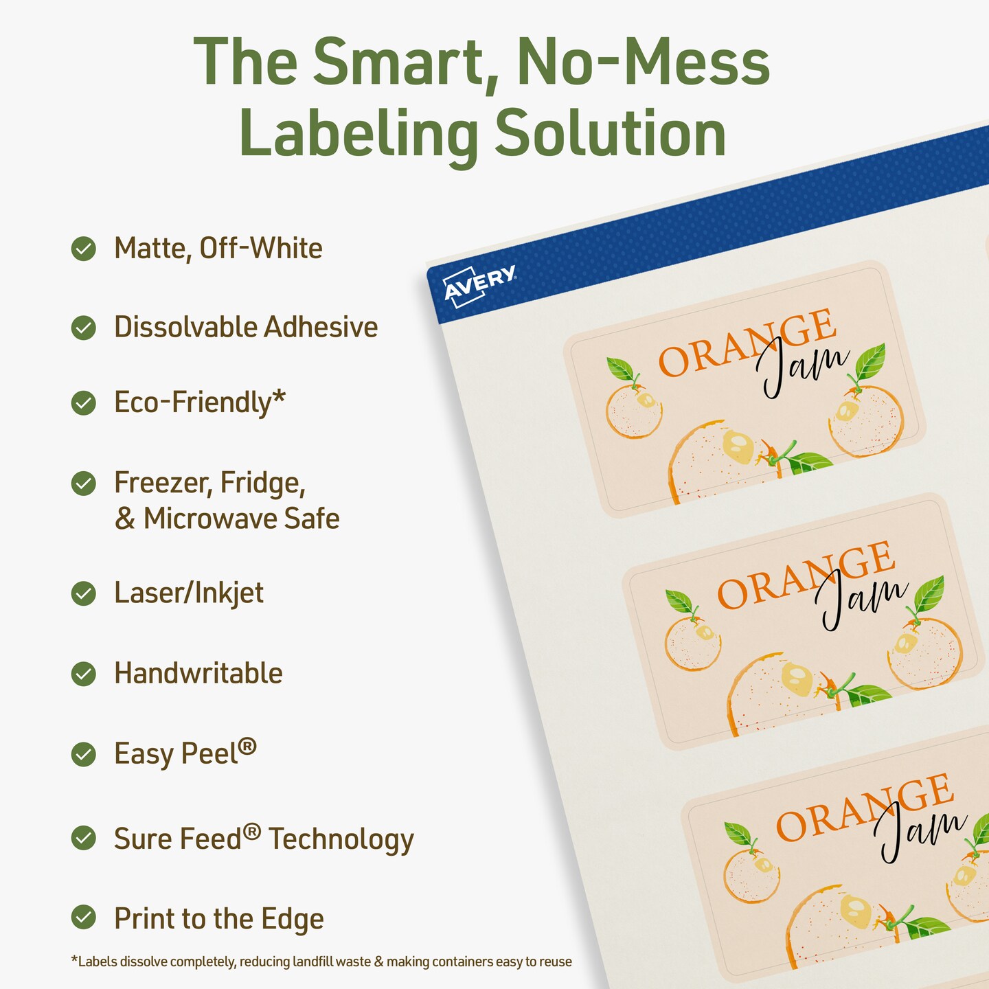 Avery Dissolvable Labels, 1.5&#x22; x 2.75&#x22; Rectangle