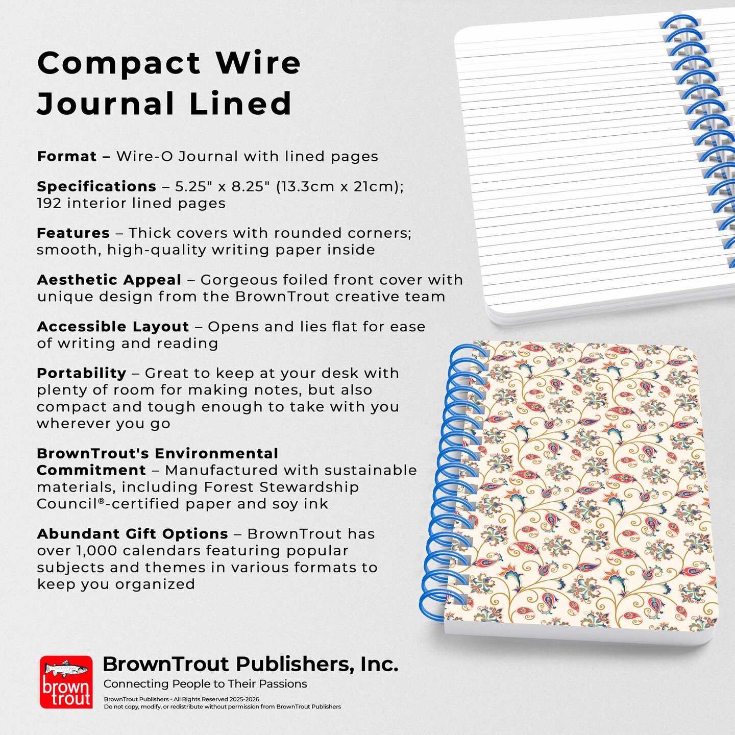 Tuscan Delight | 5.25x8.25 Inch Compact Wire Journal | Non-Dated | Foil Stamped Cover