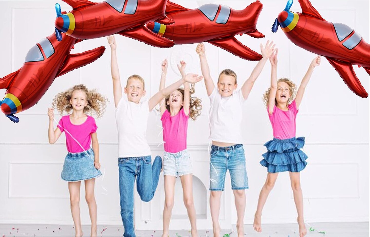 4 Pcs Large Red Airplane Helicopter Plane Mylar Foil Balloon Aviator Adventure Themed Birthday Party Decorations