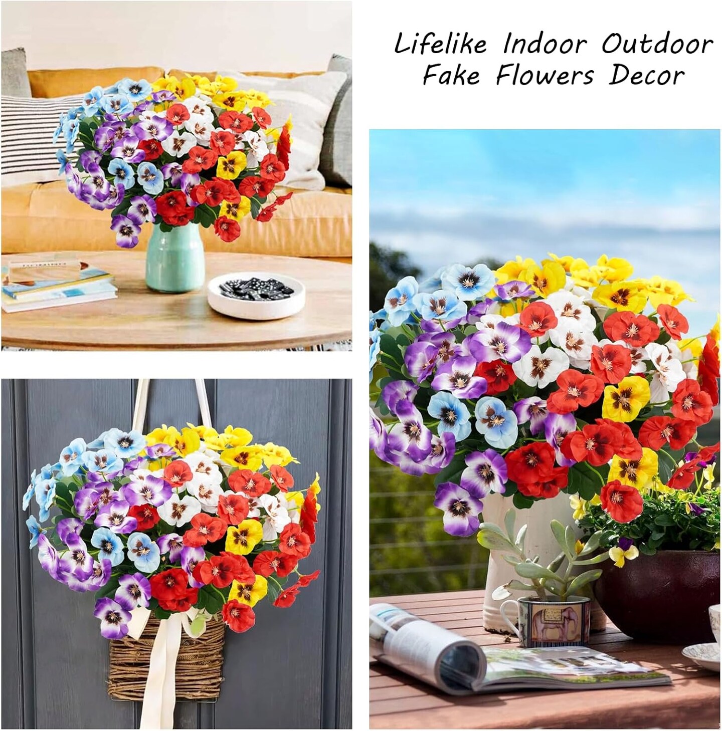 12 Bundles Summer Bouquets Artificial Flowers Pansy, 11.7in Outdoor UV Resistant Fake Small Wild Flower Daisy