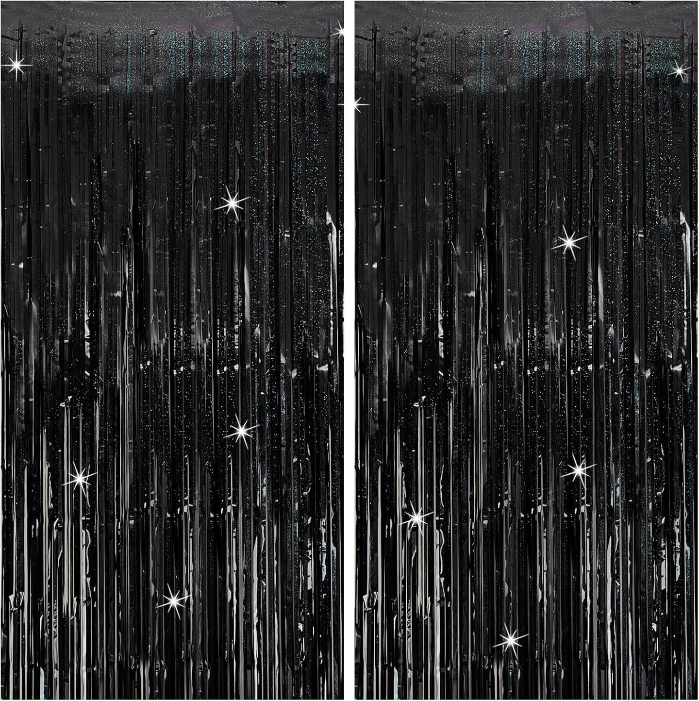 Tinsel Curtain Party Backdrop Black Birthday Party Decorations 2 Packs Glitter Foil Fringe Curtain Party Decor Streamers Photo Booth for Birthday Christmas Wedding Halloween Graduation Decorations