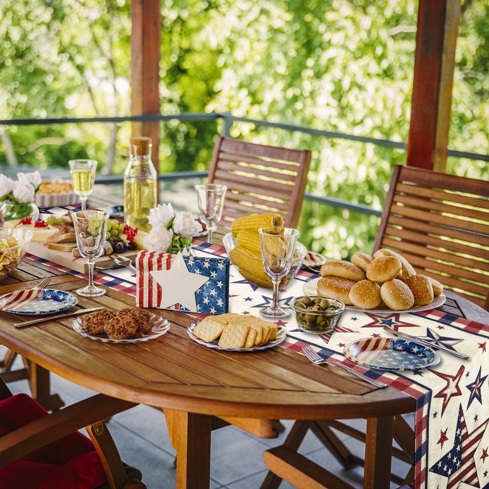 Stars and Stripes 4th of July Table Runner, Patriotic Memorial Day Table Runner American Flag Independence Day Kitchen Dining Table Runners for Home Party Decor
