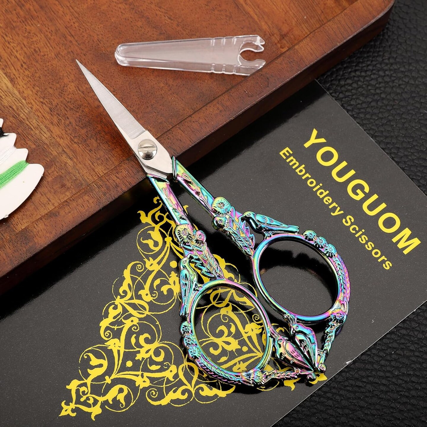 Sewing Embroidery Scissors &#x2013; Small Vintage Sharp Detail Shears for Craft, Artwork, Needlework Yarn, Handicraft DIY Tool, Thread Snips, 4.6in Rainbow Bird Style