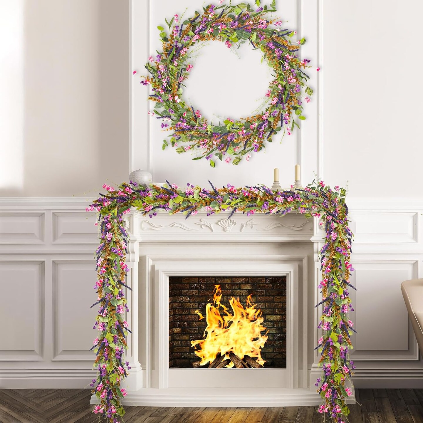 6ft Lavender & Wildflower Garland with Eucalyptus Vine for Decor