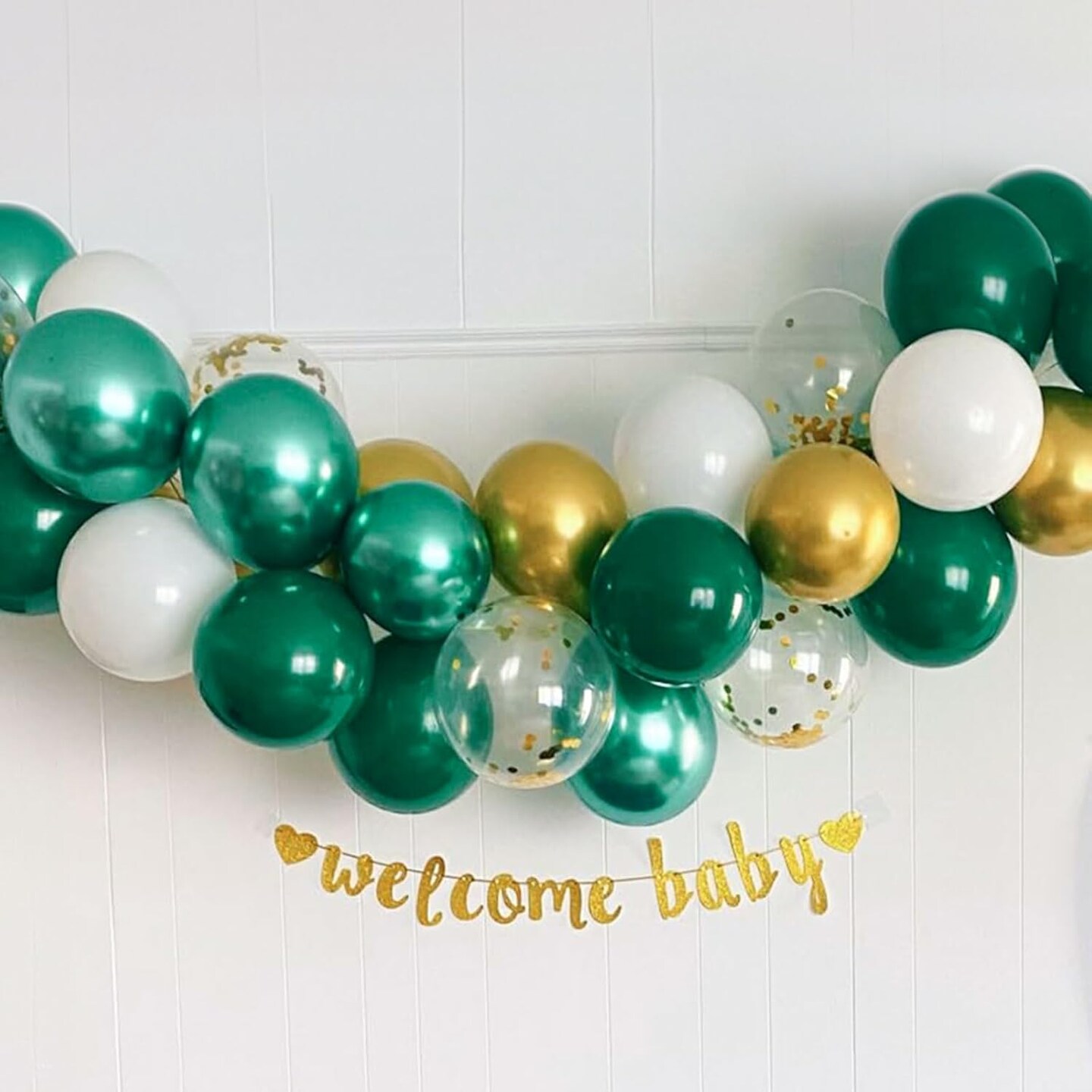 Metallic Green Gold Balloons, 60 Packs 12 Inch Dark Green White Gold Latex Balloons