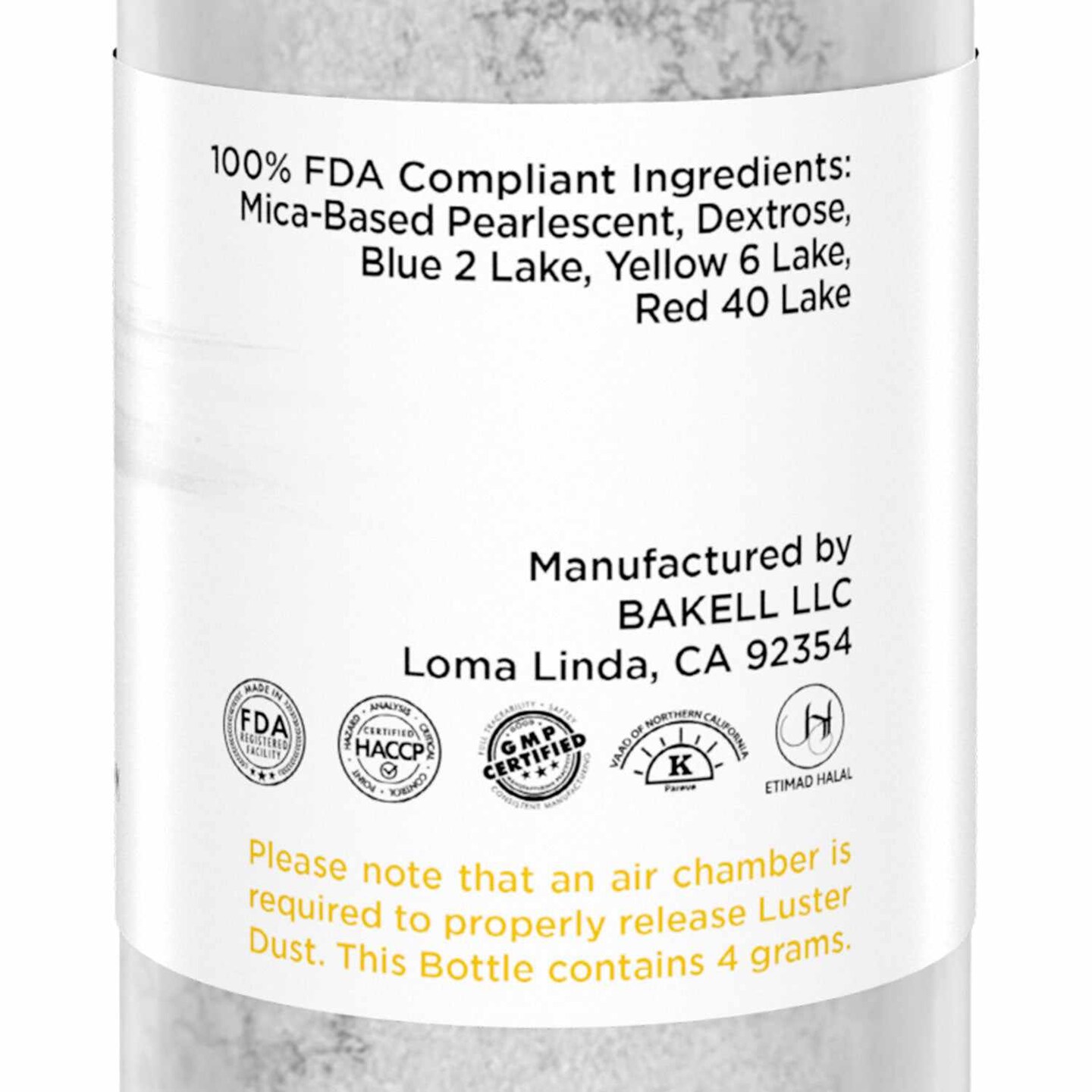 Bakell - Nu Silver Luster Dust (4g, 1x Pump) Edible Vegan Dust & Paint for Baking, Desserts and Beverages