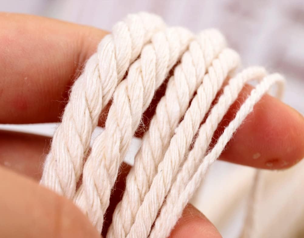 100% Natural Cotton Macrame Cord,5mm x110 Yards Macrame Cords Colored Cotton Macrame Rope Craft Cord for DIY Crafts Knitting Plant Hangers Christmas Wedding D&#xE9;cor(Beige, 5mm110yards)