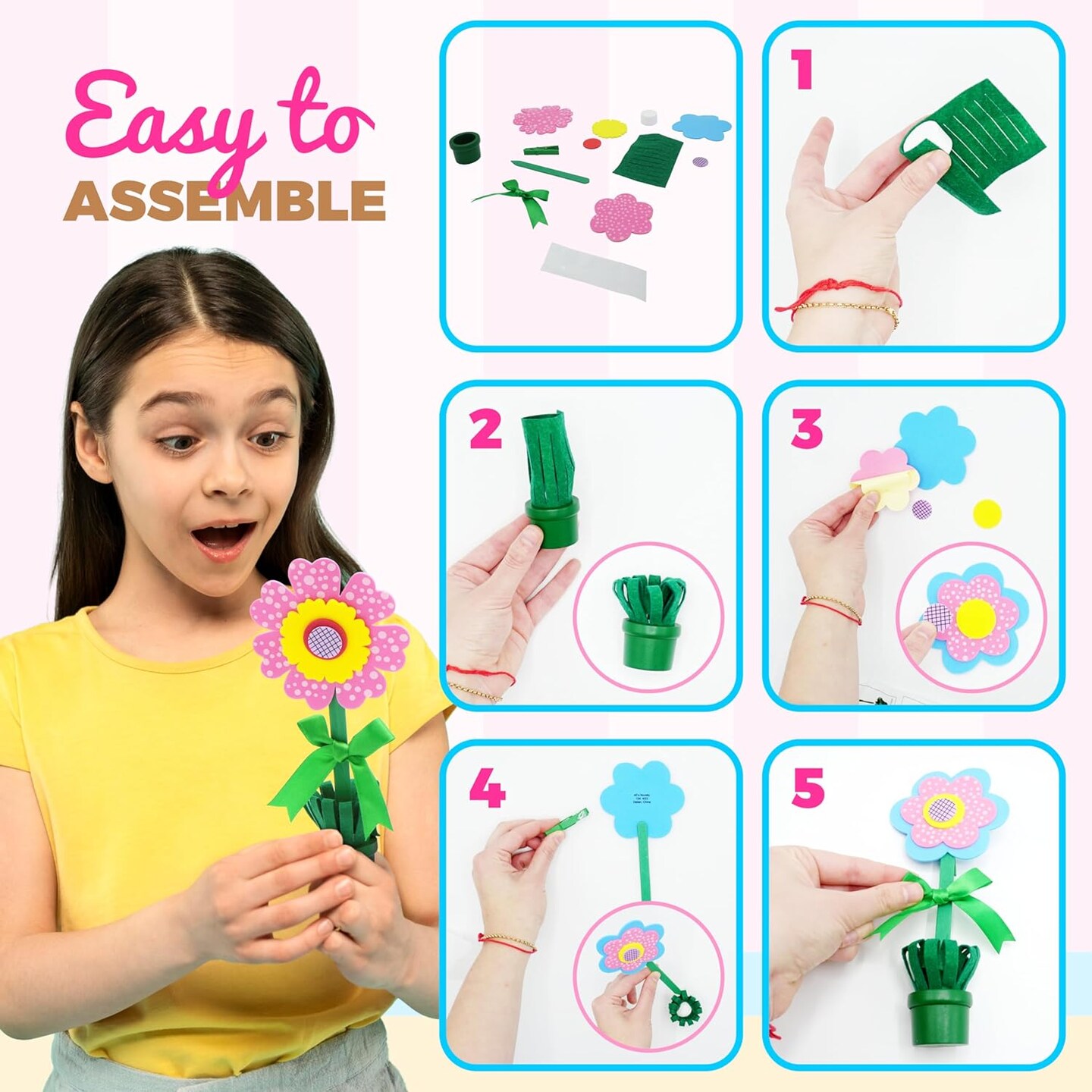Foam Flower Pot Craft Kit DIY Bulk 12 Pack Summer Crafts for Kids, Mothers Day Card Holder, Recipe or Picture Holder DIY Mothers Day Gifts from Kids School Classroom Home Activities