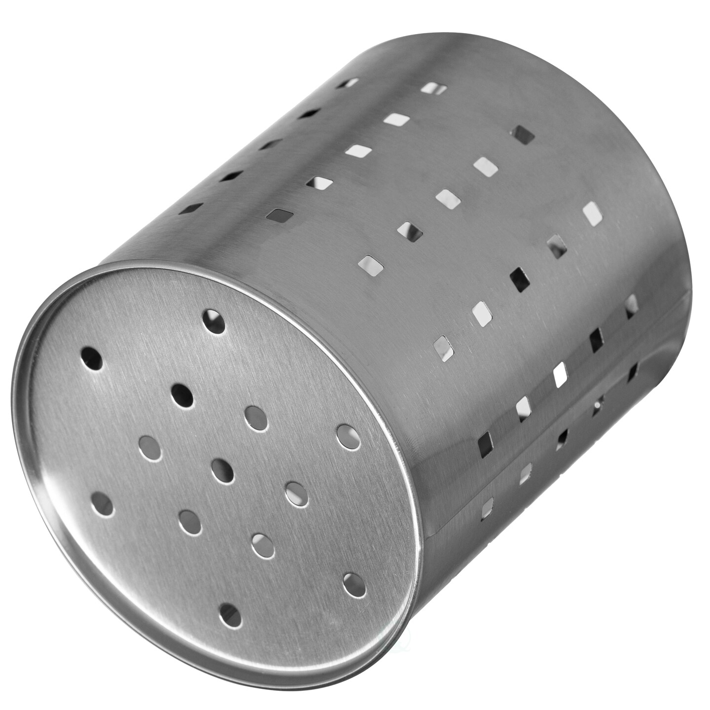 Basicwise Round Metal Utensil Holder Countertop Organizer with Drain Holes for Cooking Spoons, Spatulas, Cutlery, and Silverware Stylish Storage Solution for Kitchen Counter, Silver