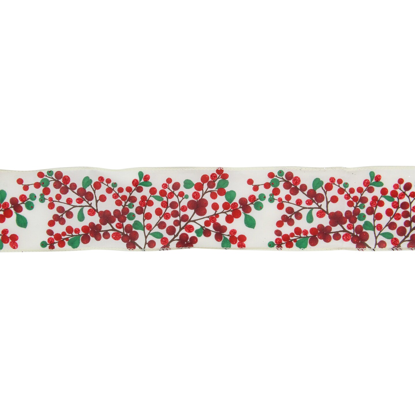 Northlight Red Berries on Branches Christmas Wired Craft Ribbon 2.5&#x22; x 16 Yards