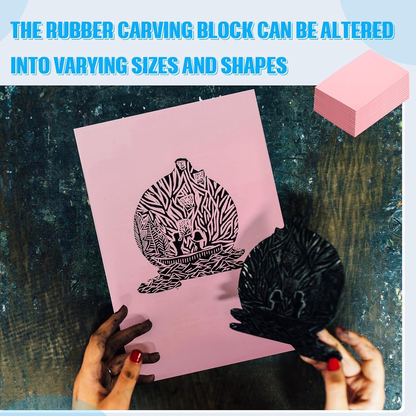 4 Pcs 4&#x22; x6&#x201C; Pink Rubber Art Soft Linoleum Carving Block, Rubber Crafts Linocut Block for Printmaking,Stamp Carving Block