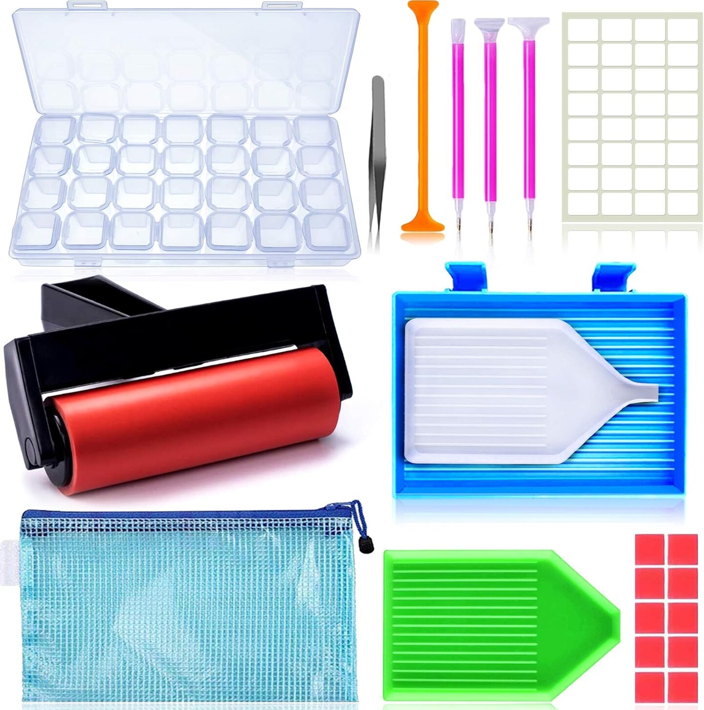 22 Pieces 5D Diamonds Painting Tools and Accessories Kits with Diamond Painting Roller and Diamond Embroidery Box for Adults